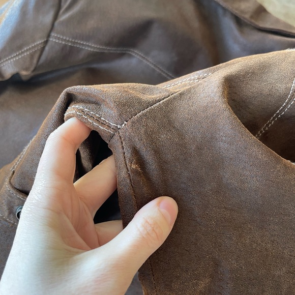 Brown aviator leather jacket / 90’s vintage / approx Large - Picture 9 of 11